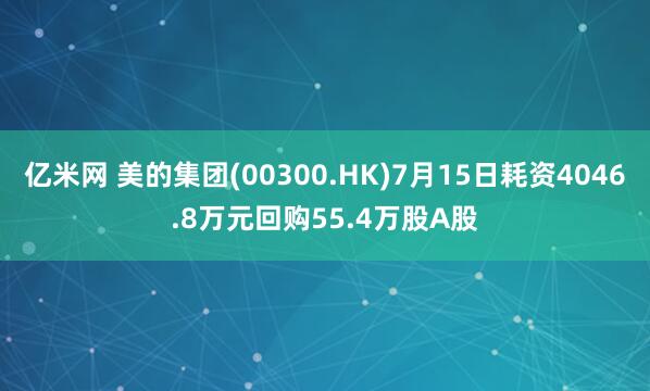 亿米网 美的集团(00300.HK)7月15日耗资4046.8万元回购55.4万股A股